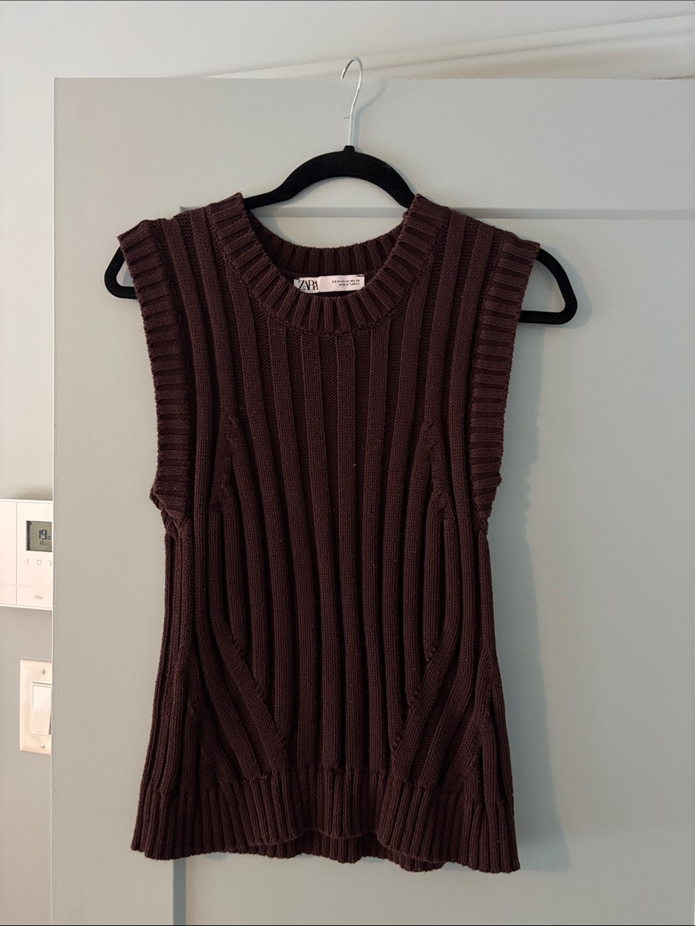 Zara Chocolate Brown Ribbed Knit sweater vest